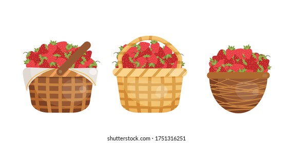 Ilustración vectorial de fresas en las cestas. 