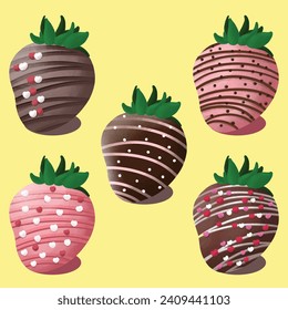 ilustración vectorial fresas cubiertas de chocolate fundido en el Día de San Valentín