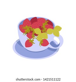 Vector illustration with strawberries in a cup. Background design for tea, juice, candy, cosmetics.Isolated on a white background.