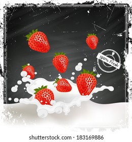 Vector Illustration of Strawberries falling into a Splash of Milk