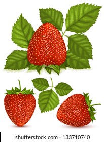 Vector illustration of strawberries with leaves.