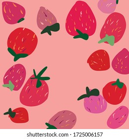 Vector illustration of strawberries pattern. Simple folk art drawing Scandi style