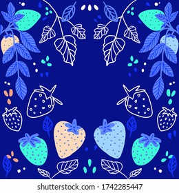 Vector illustration of strawberries pattern. Simple folk art drawing Scandi style
