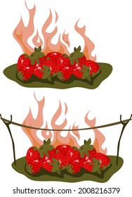 vector illustration. strawberries, red berries, food. grass. the element.
