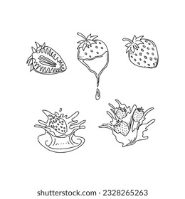 vector, illustration, strawberry, berry, food, fruit, red, sweet, fresh, juicy, organic, healthy, natural, dessert, ripe, graphic, background, design, summer hand drawn doodle illustrations vector set