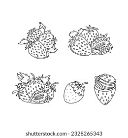 vector, illustration, strawberry, berry, food, fruit, red, sweet, fresh, juicy, organic, healthy, natural, dessert, ripe, graphic, background, design, summer hand drawn doodle illustrations vector set