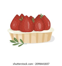 Vector illustration strawberry cake with cream. Icon sweet  cheesecake on white background for design, sticker, print, invitation, postcard 