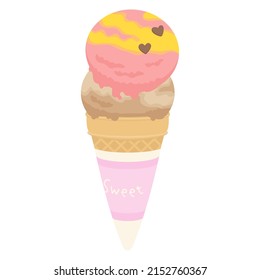 Ilustración vectorial de helado de fresa y caramelo.