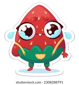 Vector illustration of strawberry character stickers with various cute expression,cool,funny,set of strawberry isolated