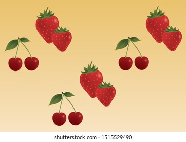 Vector illustration of Strawberry and cherries. Fresh fruits