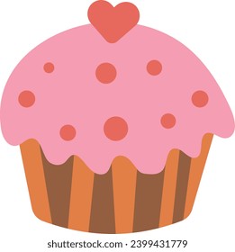 Vector illustration of strawberry and chocolate cupcake with heart.