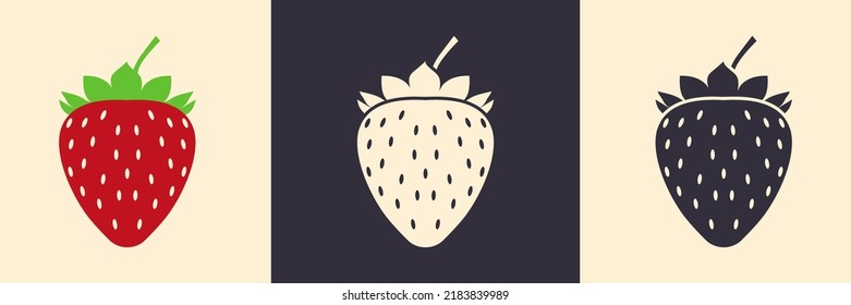 vector illustration of strawberry clipart with ripe beautiful healthy fresh natural red, white, and black looks. fit for logo, decoration, app logo, flavor icon,  pictogram, etc.