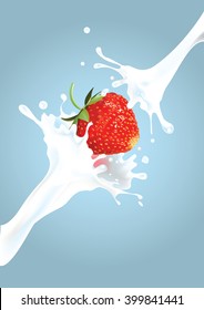 Vector illustration of strawberry in cream splash