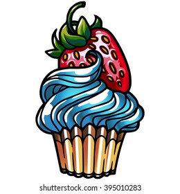 Vector illustration of strawberry cupcake 