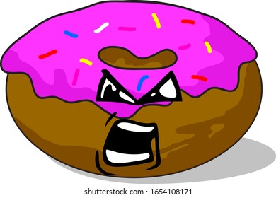 Vector Illustration Strawberry Donuts with Angry Face Expression