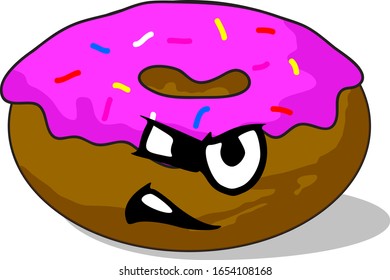 Vektorillustration Illustration Erdbeeren Donuts mit Neugierigem Gesichtsausdruck