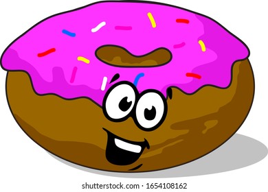 Vector Illustration Strawberry Donuts with Happy Smile Face Expression