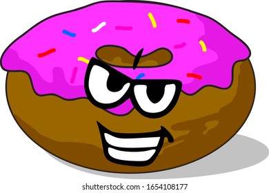 Vector Illustration Strawberry Donuts with Naughty Smile Face Expression