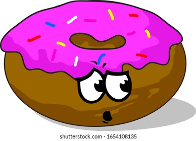 Vector Illustration Strawberry Donuts with Scared Face Expression