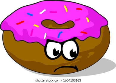 Vector Illustration Strawberry Donuts with Straight Face Expression