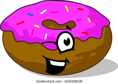 Vector Illustration Strawberry Donuts with Wink Face Expression