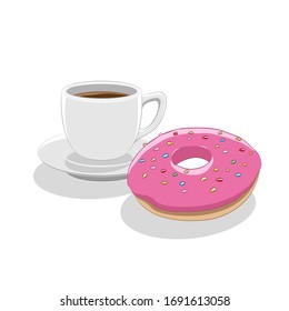 Vector Illustration of Strawberry Doughnut and Coffee Cup Breakfast isolated on a white background