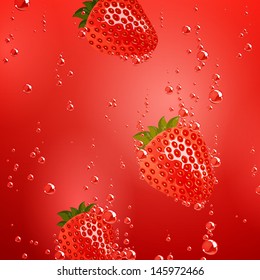 Vector Illustration of a Strawberry Falling in Liquid