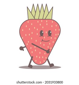 Vector illustration of Strawberry fruit with smiling face very cute and walking. Can be used for logos, company characters, t-shirts, and more.