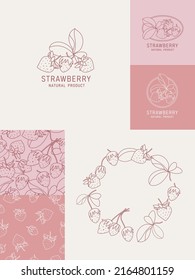 Vector illustration strawberry fruits - vintage minimalist style. Logos set composition in retro botanical style. Seamless paattern