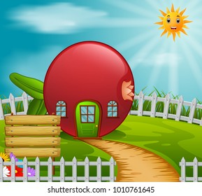 vector illustration of Strawberry house in garden