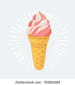 Vector illustration of strawberry ice cream cone. Isolated object on white background.