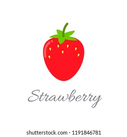 Vector illustration of strawberry icon in flat style with title, isolated on white background