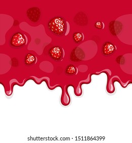 Vector illustration of strawberry jam is flowing down
