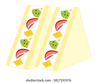 Vector illustration of strawberry, kiwi and orange fruit sandwich