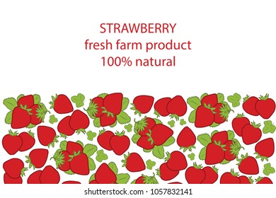 vector illustration of strawberry and leaf design with lettering strawberry background black and white and berry and text fresh farm product 100% natural for you EPS10