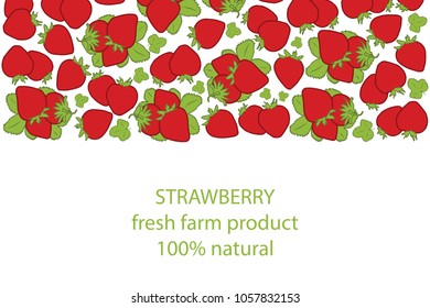 vector illustration of strawberry and leaf design with lettering strawberry background black and white and berry and text fresh farm product 100% natural for you EPS10