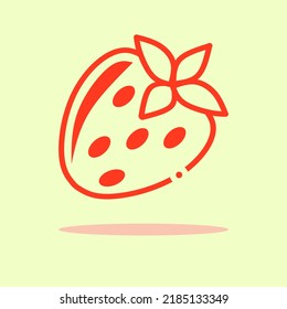 vector illustration of strawberry logo minimalist with red color outline object classic design concept. fit for element design, food product logo, dairy logo, advertising, beverage logo, etc.