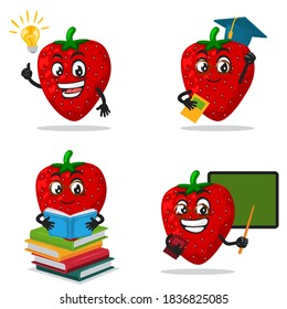vector illustration of strawberry mascot or character collection set with education theme