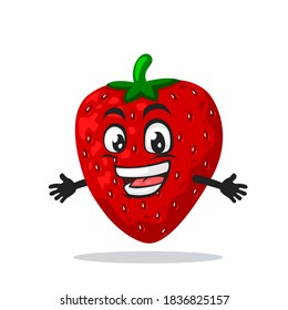 vector illustration of strawberry mascot or character open hand