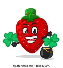 vector illustration of strawberry mascot or character wearing shamrock hat