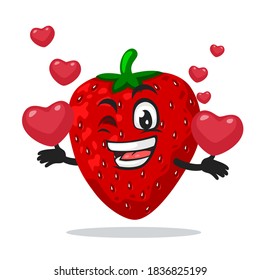vector illustration of strawberry mascot or character bring love symbols
