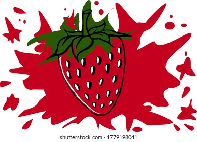 vector  illustration of strawberry on a background of paint spots