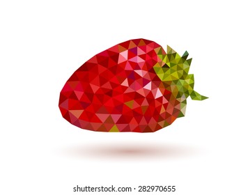Vector illustration of strawberry on white background. Polygonal Mosaic. Triangular low poly style. EPS 8.