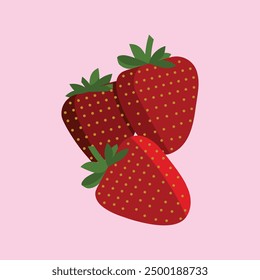 Vector illustration of Strawberry. Red strawberries on light pink background.