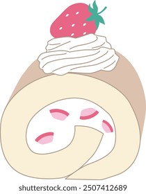 Vector illustration of strawberry roll cake. Sweets, icon, whipped, sweets
