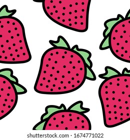 Vector illustration of strawberry. Seamless pattern white isolated background