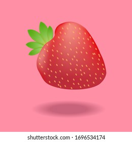 Imagen vectorial de una fresa y una sombra sobre un fondo rosa.