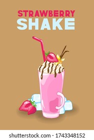 Vector illustration strawberry smoothie cocktail 
