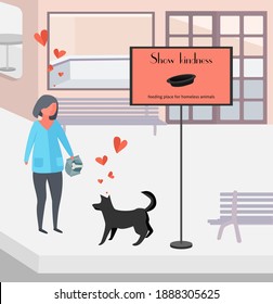 Un lugar para alimentar a los animales, la gente muestra amor por los animales sin hogar