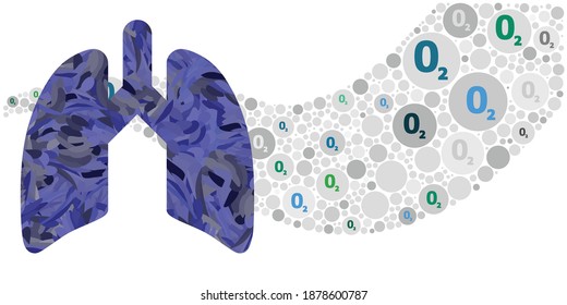 Vector Illustration Of Stream Of Fresh Air Or Oxygen Flow Visual With Lungs Respiratory Organ